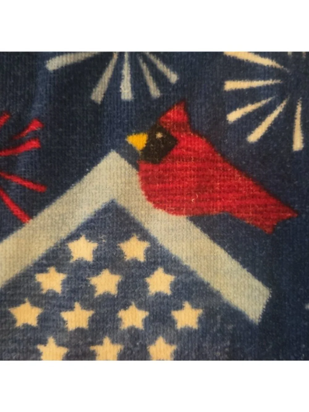 2 Patriotic Hand Towels All Cotton Kitchen or Bath Cardinal Birdhouse FIreworks